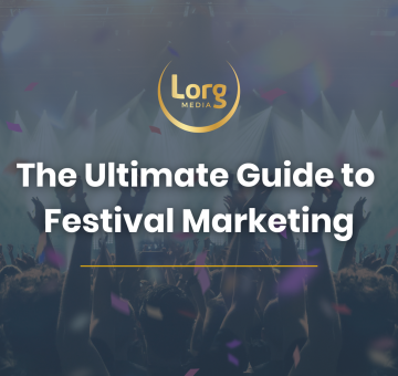 The Title The Ultimate Guide to Festival Marketing is displayed over a faded festival background. There is a crowd of people cheering in front of a brightly lit stage with their hands in the air.